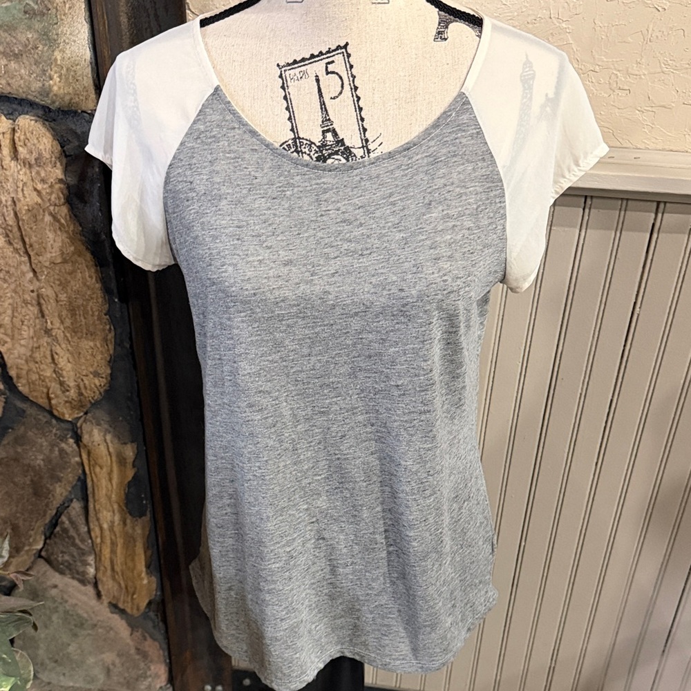 American Eagle Outfitters Grey Body White Raglan Short Sleeve Top